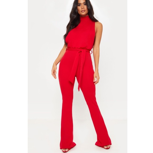 red high neck jumpsuit
